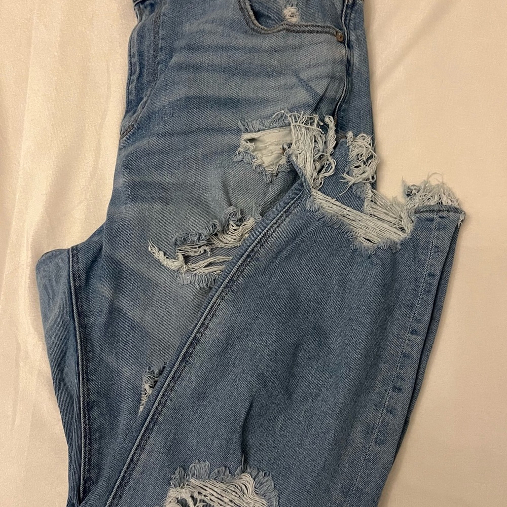American Eagle Outfitters High Rise Light Blue Distressed Mom Jeans